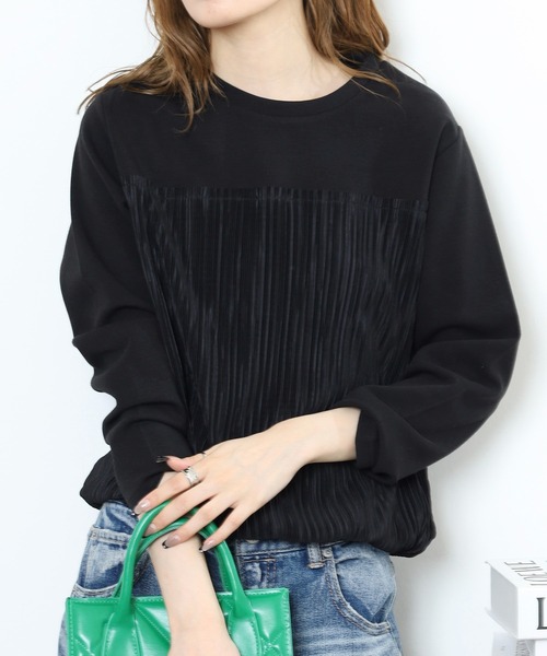 BRODIAEA(ブローディア)の「BRODIAEA 異素材切り替えプリーツプルオーバー(Tシャツ/カットソー・レディース・ブラック/ネイビー/カーキ・40)」の5枚目の写真