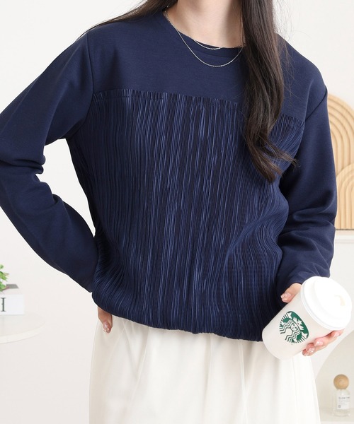 BRODIAEA(ブローディア)の「BRODIAEA 異素材切り替えプリーツプルオーバー(Tシャツ/カットソー・レディース・ブラック/ネイビー/カーキ・40)」の14枚目の写真