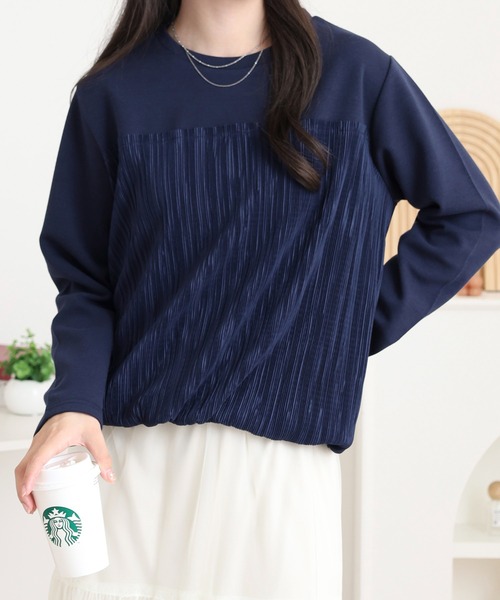 BRODIAEA(ブローディア)の「BRODIAEA 異素材切り替えプリーツプルオーバー(Tシャツ/カットソー・レディース・ブラック/ネイビー/カーキ・40)」の12枚目の写真