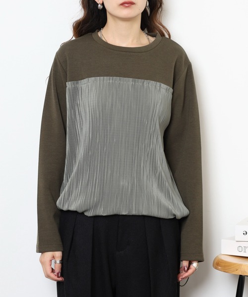 BRODIAEA(ブローディア)の「BRODIAEA 異素材切り替えプリーツプルオーバー(Tシャツ/カットソー・レディース・ブラック/ネイビー/カーキ・40)」の16枚目の写真