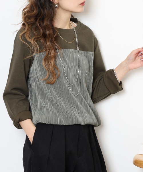 BRODIAEA(ブローディア)の「BRODIAEA 異素材切り替えプリーツプルオーバー(Tシャツ/カットソー・レディース・ブラック/ネイビー/カーキ・40)」の9枚目の写真