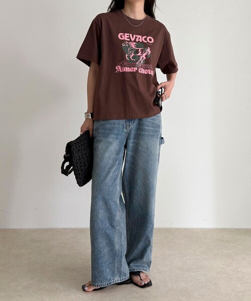 fredy emue(フレディエミュ)の「【GEVACO/ゲバコ】フロントプリントTシャツ(Tシャツ/カットソー・レディース・ブラウン/ネイビー/オフホワイト・38)」の5枚目の写真