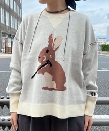 うさぎのセーター セーター ニット かわいいうさぎ模様ナイロンファーニット