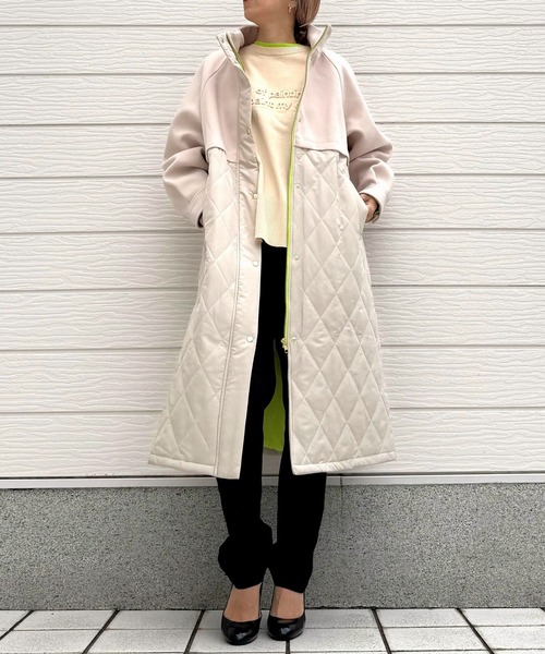 Q(キュー)の「キルトドッキングコート(その他アウター・レディース・ライトベージュ/ブラック・MEDIUM)」の1枚目の写真