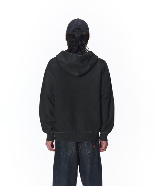 Jieda(ジエダ)の「DAMAGE PATCH ZIP HOODIE(パーカー・メンズ・ブラック/ブラウン・1/2)」の5枚目の写真