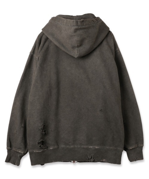 Jieda(ジエダ)の「DAMAGE PATCH ZIP HOODIE(パーカー・メンズ・ブラック/ブラウン・1/2)」の6枚目の写真