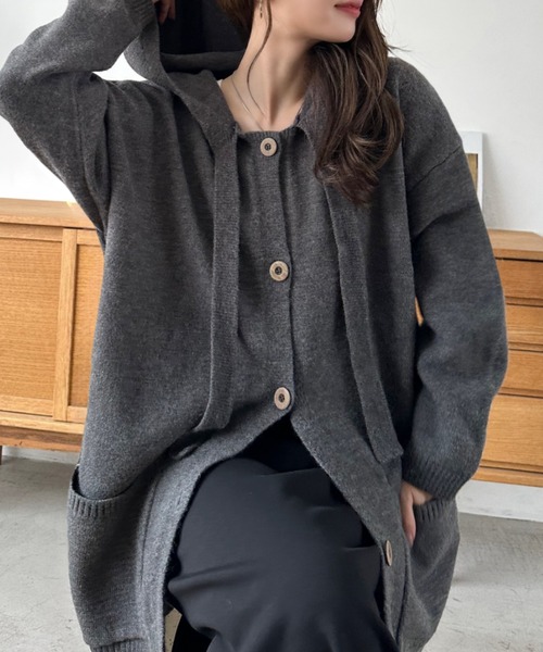 Eclat one（エクラワン）の「【Eclat one】ポケット付き ドロップショルダー カーディガン パーカー（パーカー・レディース・グレー/ブラウン/アイボリー・FREE）」の3枚目の写真