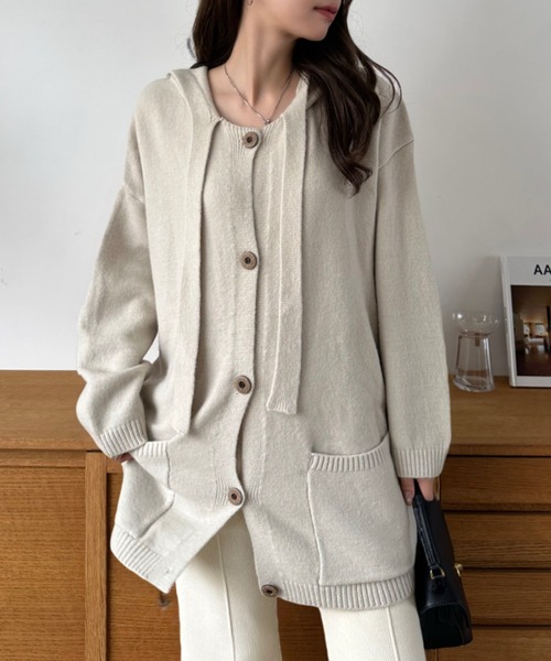 Eclat one（エクラワン）の「【Eclat one】ポケット付き ドロップショルダー カーディガン パーカー（パーカー・レディース・グレー/ブラウン/アイボリー・FREE）」の2枚目の写真