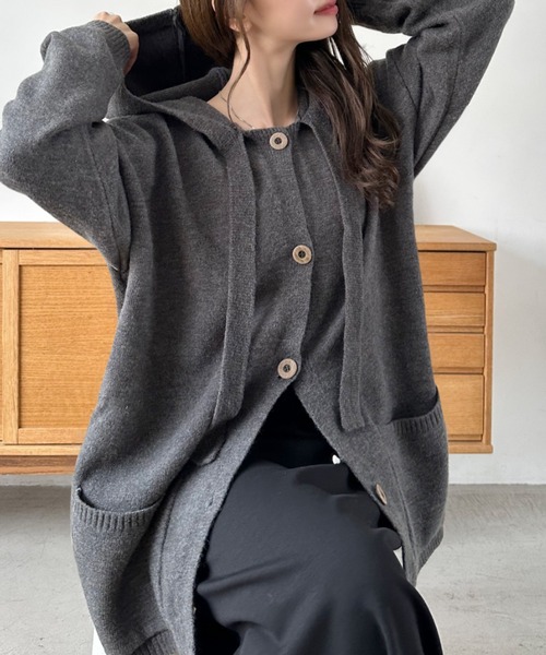 Eclat one（エクラワン）の「【Eclat one】ポケット付き ドロップショルダー カーディガン パーカー（パーカー・レディース・グレー/ブラウン/アイボリー・FREE）」の6枚目の写真