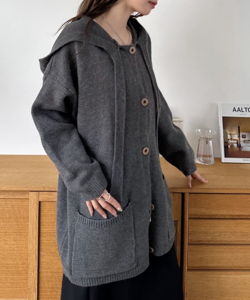 Eclat one（エクラワン）の「【Eclat one】ポケット付き ドロップショルダー カーディガン パーカー（パーカー・レディース・グレー/ブラウン/アイボリー・FREE）」の7枚目の写真