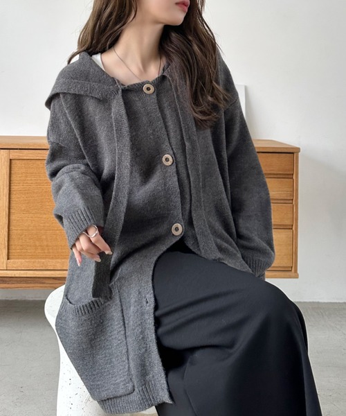 Eclat one（エクラワン）の「【Eclat one】ポケット付き ドロップショルダー カーディガン パーカー（パーカー・レディース・グレー/ブラウン/アイボリー・FREE）」の8枚目の写真