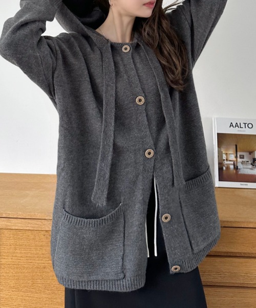 Eclat one（エクラワン）の「【Eclat one】ポケット付き ドロップショルダー カーディガン パーカー（パーカー・レディース・グレー/ブラウン/アイボリー・FREE）」の9枚目の写真