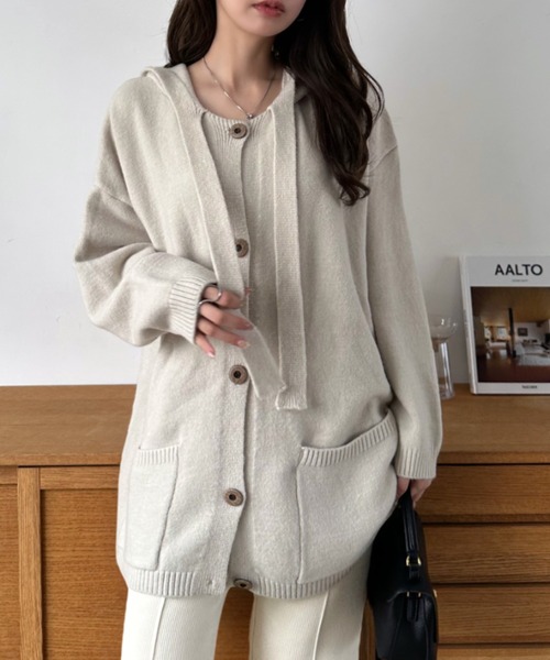 Eclat one（エクラワン）の「【Eclat one】ポケット付き ドロップショルダー カーディガン パーカー（パーカー・レディース・グレー/ブラウン/アイボリー・FREE）」の12枚目の写真