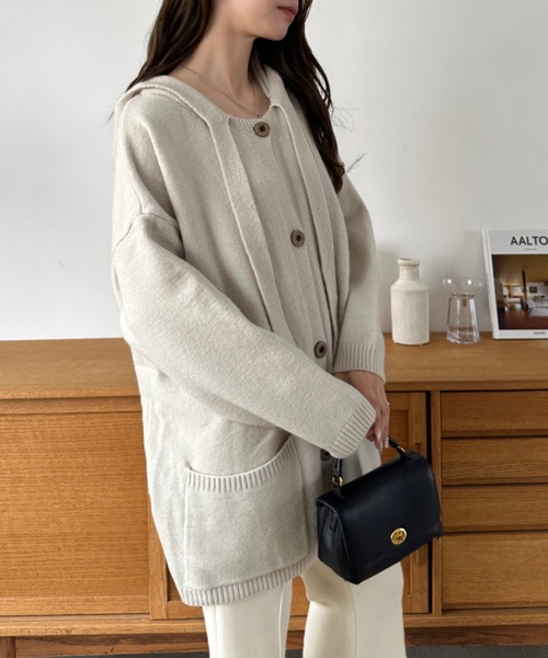 Eclat one（エクラワン）の「【Eclat one】ポケット付き ドロップショルダー カーディガン パーカー（パーカー・レディース・グレー/ブラウン/アイボリー・FREE）」の13枚目の写真