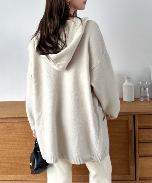 Eclat one（エクラワン）の「【Eclat one】ポケット付き ドロップショルダー カーディガン パーカー（パーカー・レディース・グレー/ブラウン/アイボリー・FREE）」の14枚目の写真