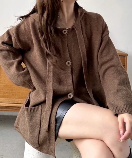 Eclat one（エクラワン）の「【Eclat one】ポケット付き ドロップショルダー カーディガン パーカー（パーカー・レディース・グレー/ブラウン/アイボリー・FREE）」の10枚目の写真