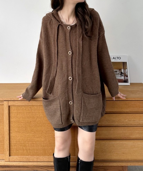 Eclat one（エクラワン）の「【Eclat one】ポケット付き ドロップショルダー カーディガン パーカー（パーカー・レディース・グレー/ブラウン/アイボリー・FREE）」の11枚目の写真