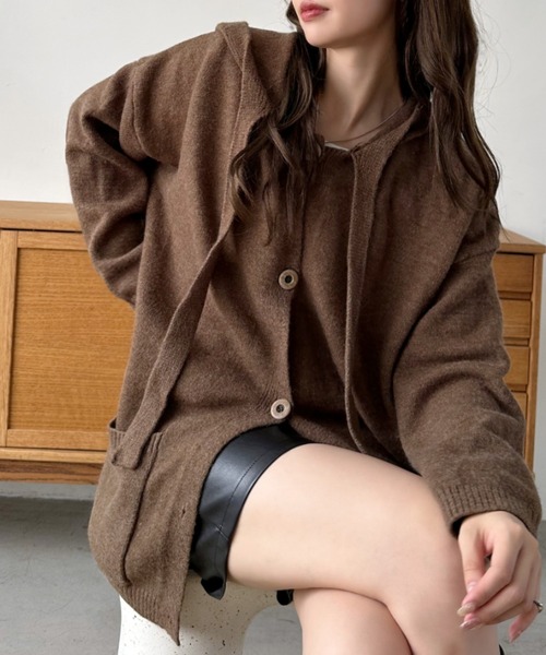 Eclat one（エクラワン）の「【Eclat one】ポケット付き ドロップショルダー カーディガン パーカー（パーカー・レディース・グレー/ブラウン/アイボリー・FREE）」の15枚目の写真