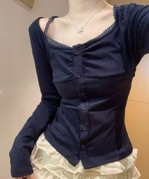 【WEB限定】レイヤード風カットソー長袖トップス［韓国ファッション カジュアル］