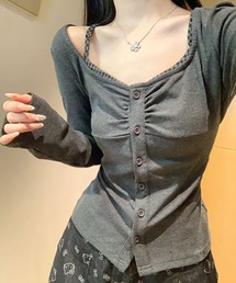 【WEB限定】レイヤード風カットソー長袖トップス［韓国ファッション カジュアル］