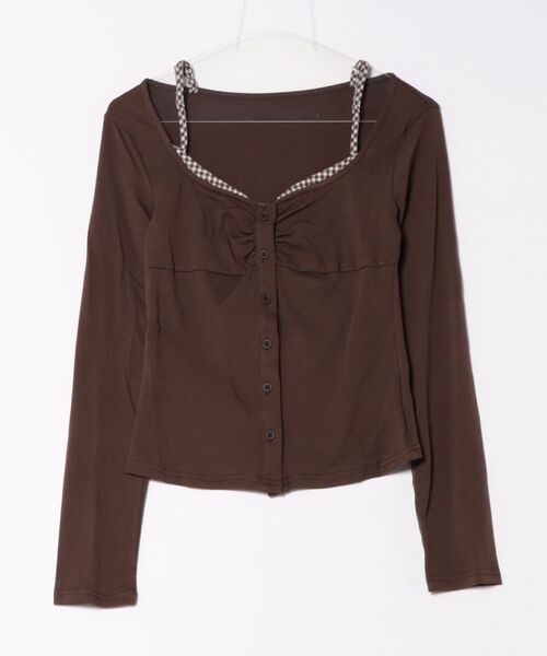 STAY MOTION（ステイモーション）の「【WEB限定】レイヤード風カットソー長袖トップス［韓国ファッション カジュアル］（Tシャツ/カットソー・レディース・ネイビー/ブラウン/チャコールグレー・F）」の7枚目の写真