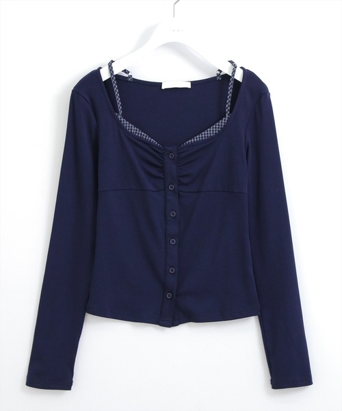STAY MOTION（ステイモーション）の「【WEB限定】レイヤード風カットソー長袖トップス［韓国ファッション カジュアル］（Tシャツ/カットソー・レディース・ネイビー/ブラウン/チャコールグレー・F）」の6枚目の写真