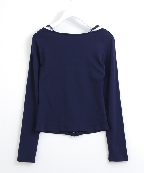 STAY MOTION（ステイモーション）の「【WEB限定】レイヤード風カットソー長袖トップス［韓国ファッション カジュアル］（Tシャツ/カットソー・レディース・ネイビー/ブラウン/チャコールグレー・F）」の5枚目の写真