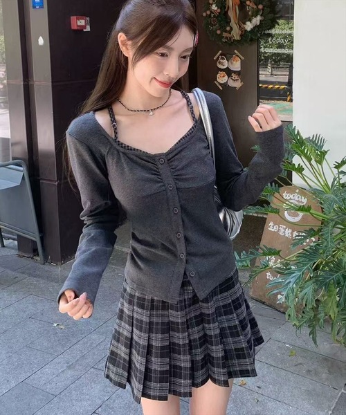 セール】【WEB限定】レイヤード風カットソー長袖トップス［韓国