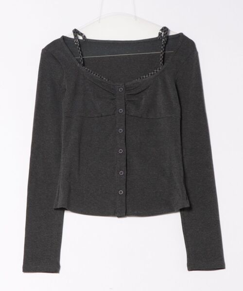 STAY MOTION（ステイモーション）の「【WEB限定】レイヤード風カットソー長袖トップス［韓国ファッション カジュアル］（Tシャツ/カットソー・レディース・ネイビー/ブラウン/チャコールグレー・F）」の19枚目の写真