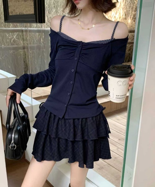 STAY MOTION（ステイモーション）の「【WEB限定】レイヤード風カットソー長袖トップス［韓国ファッション カジュアル］（Tシャツ/カットソー・レディース・ネイビー/ブラウン/チャコールグレー・F）」の16枚目の写真