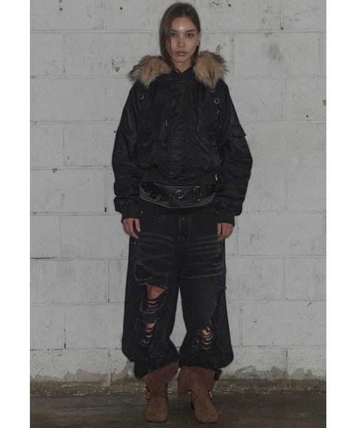 FANCY CLUB（ファンシークラブ）の「A'GEM/9 × .kom 『FANCY CLUB/ファンシークラブ』 EYELET FUR MA-1/アイレット ファー MA-1（MA-1・レディース・ボルドー/ブラック・FREE）」の9枚目の写真