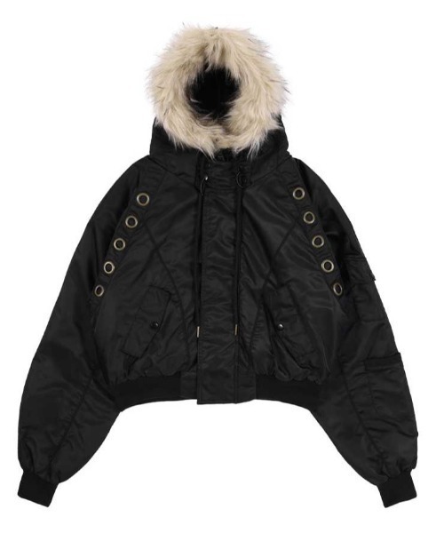 FANCY CLUB（ファンシークラブ）の「A'GEM/9 × .kom 『FANCY CLUB/ファンシークラブ』 EYELET FUR MA-1/アイレット ファー MA-1（MA-1・レディース・ボルドー/ブラック・FREE）」の17枚目の写真