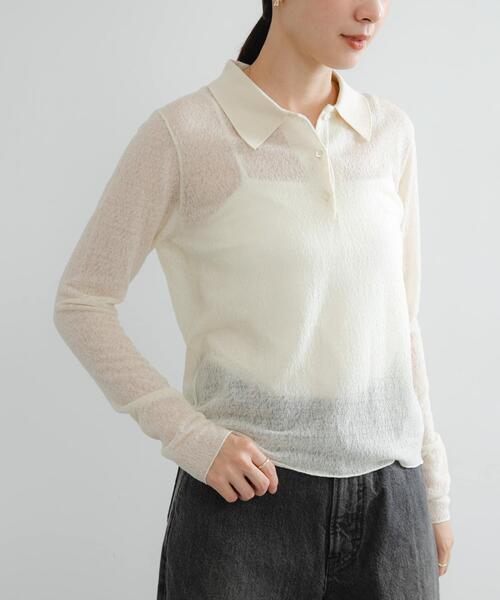 URBAN RESEARCH（アーバンリサーチ）の「ウールジャガードシャツカラートップス（シャツ/ブラウス・レディース・ブラック/ブラウン/オフホワイト・FREE）」の2枚目の写真