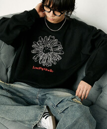 PUBLUX(puNX)PUBLUX/puNX LOVE POP STUDIO FLOWER EMBROIDERY SWEAT(WJ)(XEFbg)