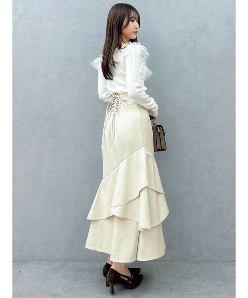 dazzlin（ダズリン）の「リボンチュールオフショルニットトップス（ニット/セーター・レディース・ブラック/オフホワイト/グレー・FREE）」の12枚目の写真