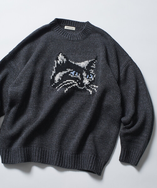 FREAK'S STORE(フリークスストア)の「限定展開 リラックスフィット キャットモチーフ ローゲージ ジャガード クルーネックニット(ニット/セーター・メンズ・ネイビー/ブラック/アイボリー/チャコールグレー・MEDIUM/LARGE)」の14枚目の写真