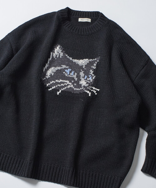 FREAK'S STORE(フリークスストア)の「限定展開 リラックスフィット キャットモチーフ ローゲージ ジャガード クルーネックニット(ニット/セーター・メンズ・ネイビー/ブラック/アイボリー/チャコールグレー・MEDIUM/LARGE)」の21枚目の写真
