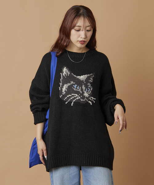 N°21 キャットニット 猫柄 セーター 紗栄子着用 セール】限定展開 リラックスフィット キャットモチーフ ローゲージ