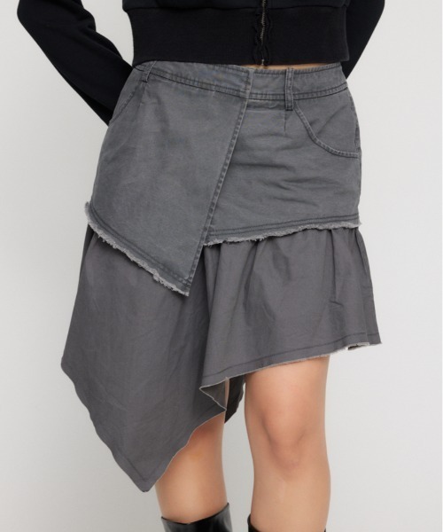LAGUA GEM(ラグアジェム)の「ASYMMETRY DRAPE COTTON スカート(スカート・レディース・カーキ/グレー・MEDIUM/SMALL/X-SMALL)」の2枚目の写真