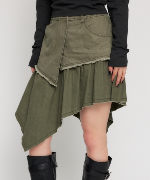 LAGUA GEM(ラグアジェム)の「ASYMMETRY DRAPE COTTON スカート(スカート・レディース・カーキ/グレー・MEDIUM/SMALL/X-SMALL)」の1枚目の写真