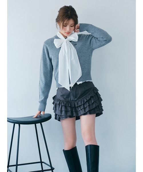 FURFUR（ファーファー）の「ロゴ刺繍クルーネックセーター（ニット/セーター・レディース・アイボリー/ピンク/グレー/ネイビー/ライトブルー・F）」の9枚目の写真