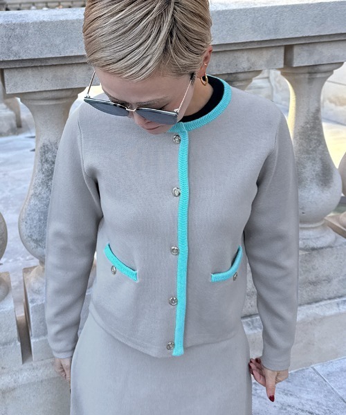 JENNE(ジェンヌ)の「マリン風ニットジャケット(カーディガン/ボレロ・レディース・グレー/ネイビー/グリーン・SMALL/MEDIUM/LARGE)」の2枚目の写真
