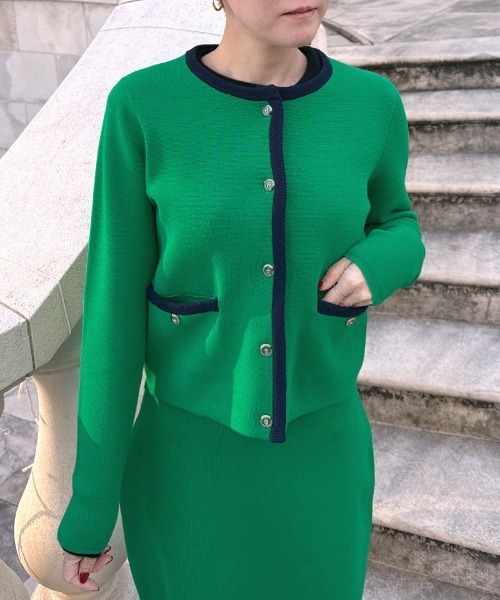 JENNE(ジェンヌ)の「マリン風ニットジャケット(カーディガン/ボレロ・レディース・グレー/ネイビー/グリーン・SMALL/MEDIUM/LARGE)」の4枚目の写真