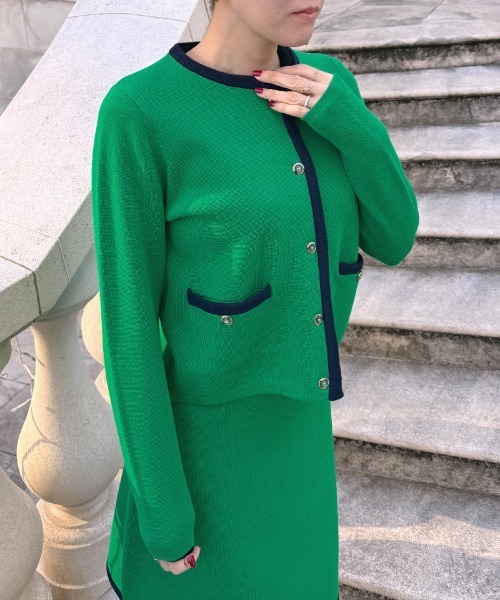 JENNE(ジェンヌ)の「マリン風ニットジャケット(カーディガン/ボレロ・レディース・グレー/ネイビー/グリーン・SMALL/MEDIUM/LARGE)」の7枚目の写真
