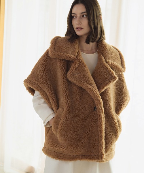 【未使用 タグ付き】23区　ボアジャージ ドロップショルダーコート テディベア 未使用 タグ付き】23区 ボアジャージ ドロップショルダーコート