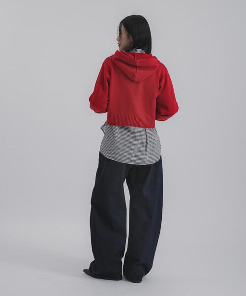 SENSE OF PLACE by URBAN RESEARCH（センスオブプレイスバイアーバンリサーチ）の「コンパクトフーディセーター（ニット/セーター・レディース・アイボリー/チャコールグレー/レッド・ONE）」の4枚目の写真