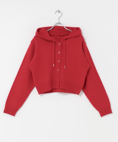 SENSE OF PLACE by URBAN RESEARCH（センスオブプレイスバイアーバンリサーチ）の「コンパクトフーディセーター（ニット/セーター・レディース・アイボリー/チャコールグレー/レッド・ONE）」の5枚目の写真