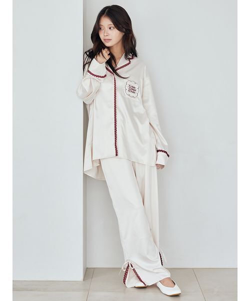 セール】レースサテンロングパンツ（ルームウェア/パジャマ）｜gelato