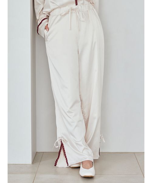 セール】レースサテンロングパンツ（ルームウェア/パジャマ）｜gelato