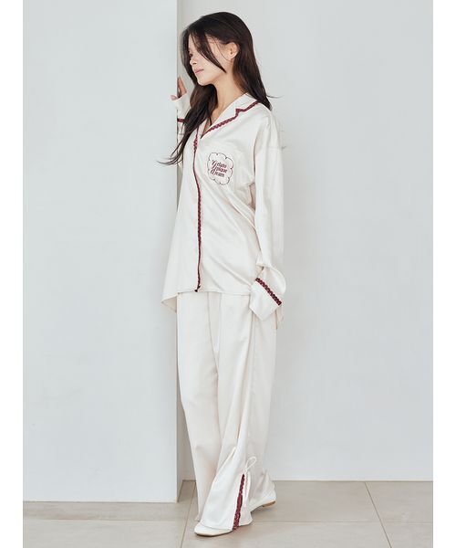 セール】レースサテンロングパンツ（ルームウェア/パジャマ）｜gelato